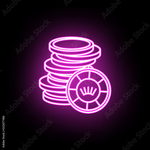 Stack of game chips neon icon. Simple thin line, outline vector of casino icons for ui and ux, website or mobile application