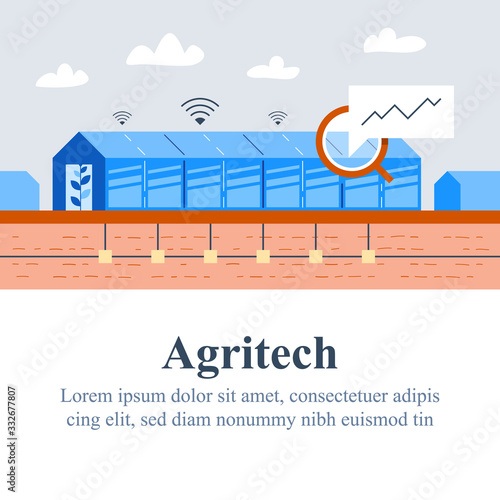 Agriculture technology, agritech concept, automation system, yield improvement, smart solution, glass hothouse or greenhouse