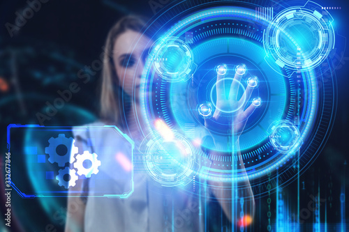 Wallpaper Mural Business, Technology, Internet and network concept. Young businessman working on a virtual screen of the future and sees the inscription: Torontodigital.ca