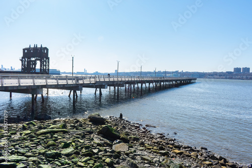 Pier I along the Hudson River in Lincoln Square of New York City with a Clear Blue Sky