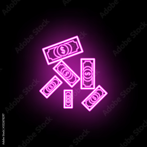 Falling money bills neon icon. Simple thin line, outline vector of casino icons for ui and ux, website or mobile application