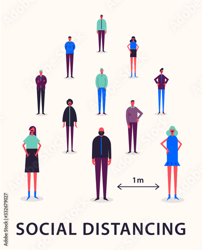 Vector illustration - Social Distancing. keeping distance 1 meter to protect from corona virus COVID-19 . Coronavirus outbreak, prevention and awareness poster