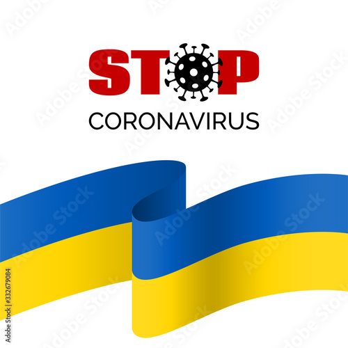 Stop coronavirus in Ukraine. Vector banner for covid-19 prevention. With ukrainian flag