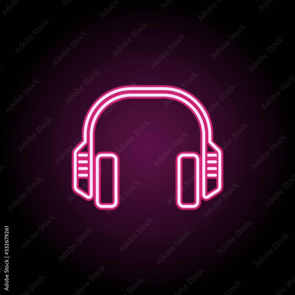 Headphone neon icon. Simple thin line, outline vector of computer parts icons for ui and ux, website or mobile application Headphone neon icon. Simple thin line, outline vector of computer parts icons for ui and ux, website or mobile application