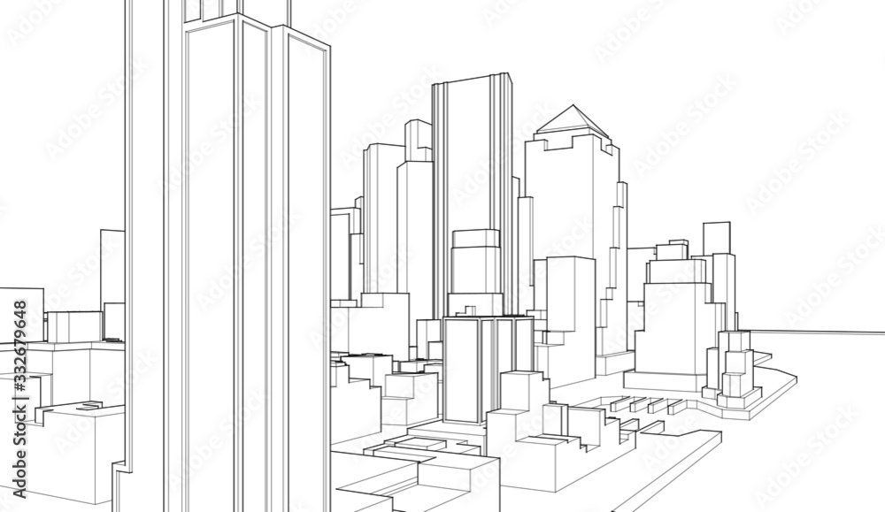Fototapeta modern city panorama 3d illustration