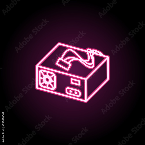 Pc power supply neon icon. Simple thin line, outline vector of computer parts icons for ui and ux, website or mobile application