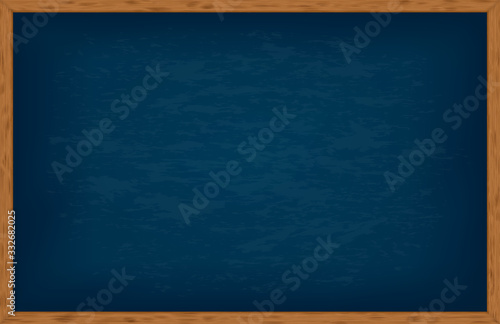 Realistic blank blue chalkboard in wooden frame. Rubbed out dirty chalkboard. Clipart blue board isolated on background. Background for school or restaurant design, menu 