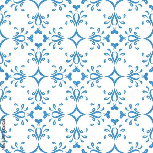 Seamless abstract blue lines pattern on a white background. Suitable for tile, textile, holiday packaging, wallpaper