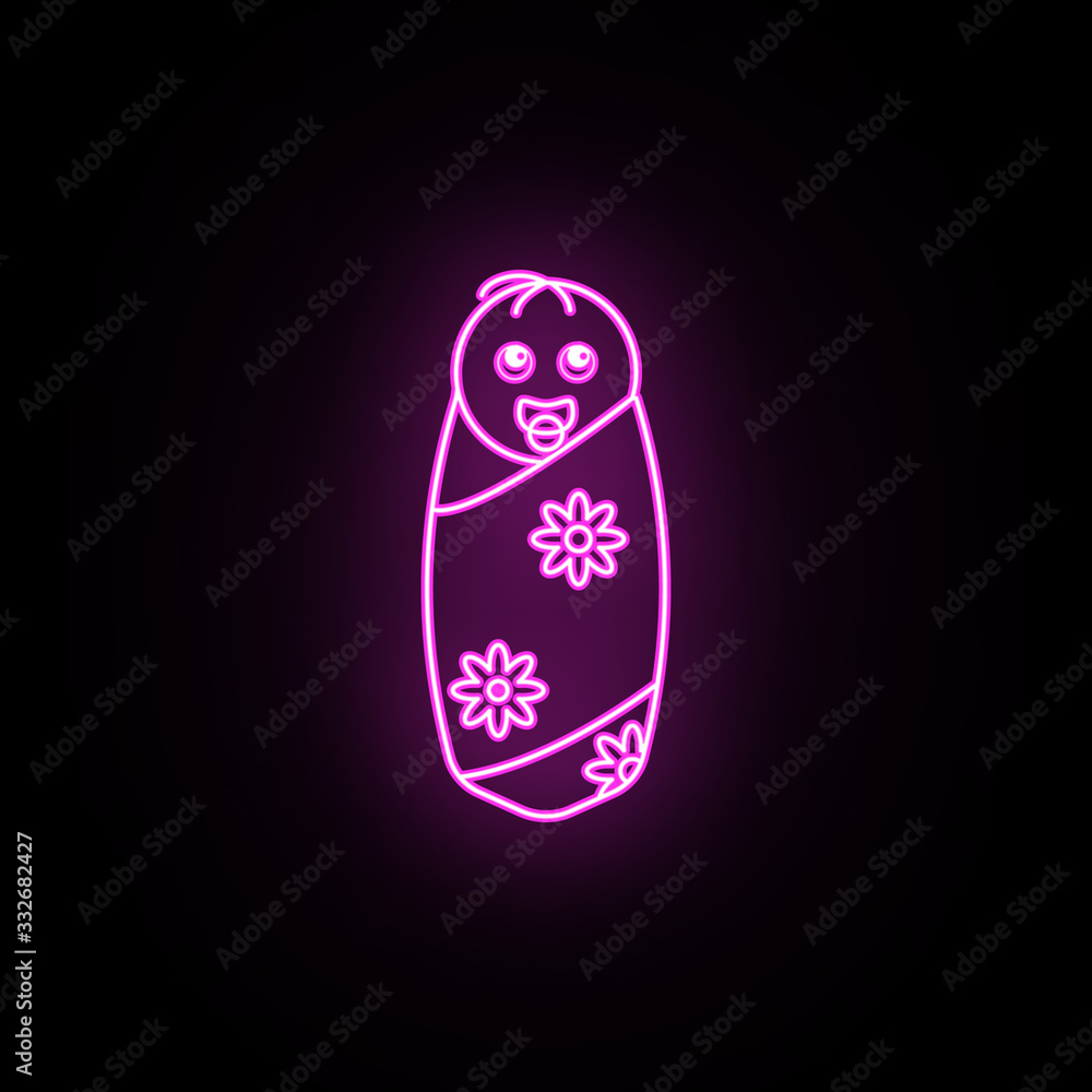 Newborn baby girl neon icon. Simple thin line, outline vector of generation icons for ui and ux, website or mobile application Newborn baby girl neon icon. Simple thin line, outline vector of generation icons for ui and ux, website or mobile application