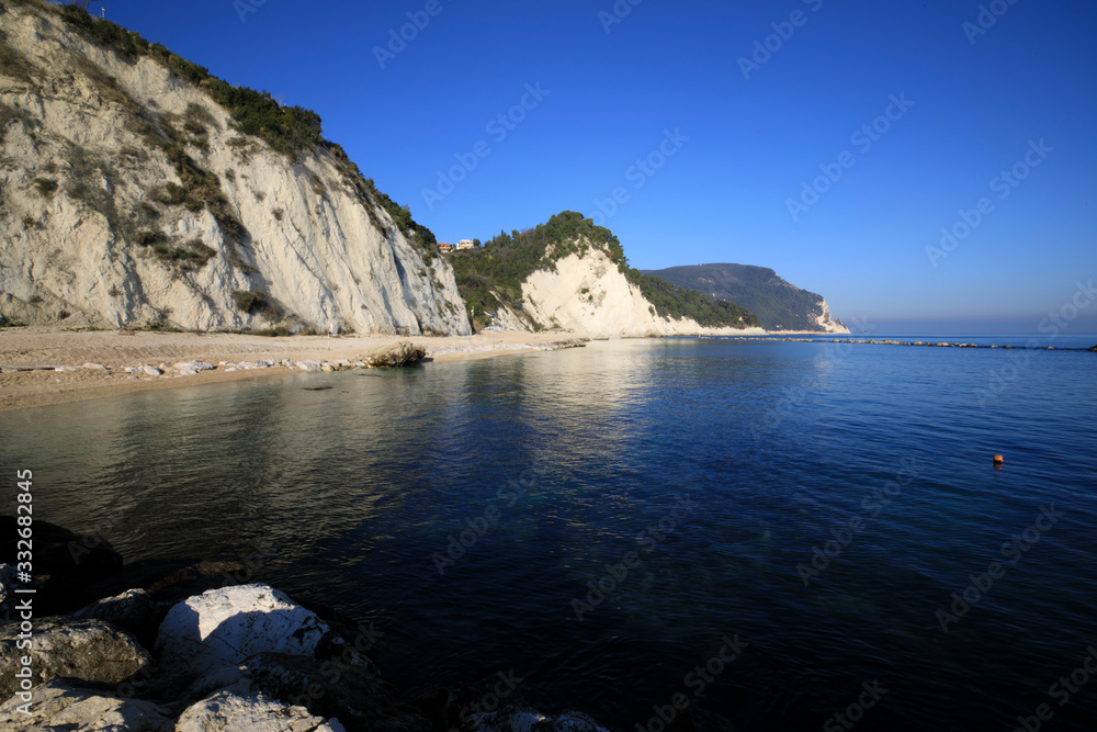 Numana (AN), Italy - January 1, 2019:  Numana beach, Riviera del Conero, Adriatic Sea, Numana, Ancona, Marche, Italy