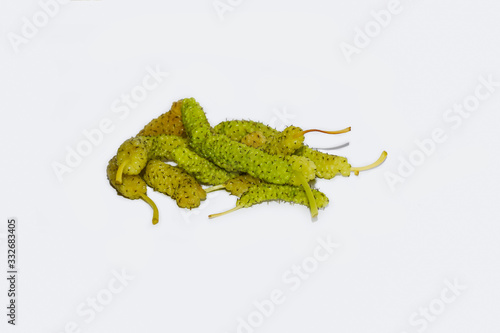 close up of green mulberry fruits