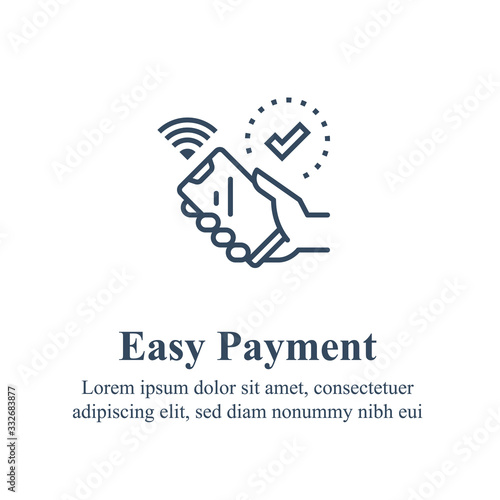 Hand holding smartphone, mobile electronic payment, wireless technology, wi-fi connection