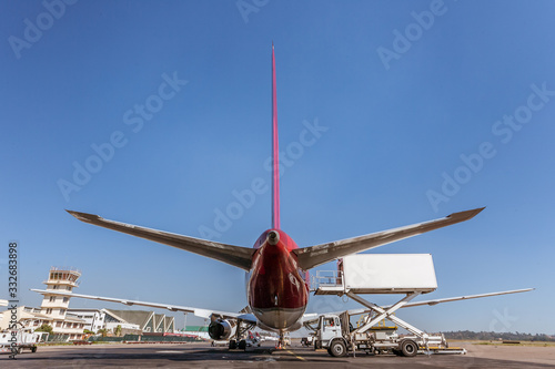 An airplane supplying on the runway