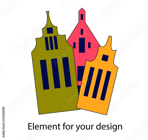 Lovely swedish houses. Norwegian architecture. Vector illustration isolated on a white background..