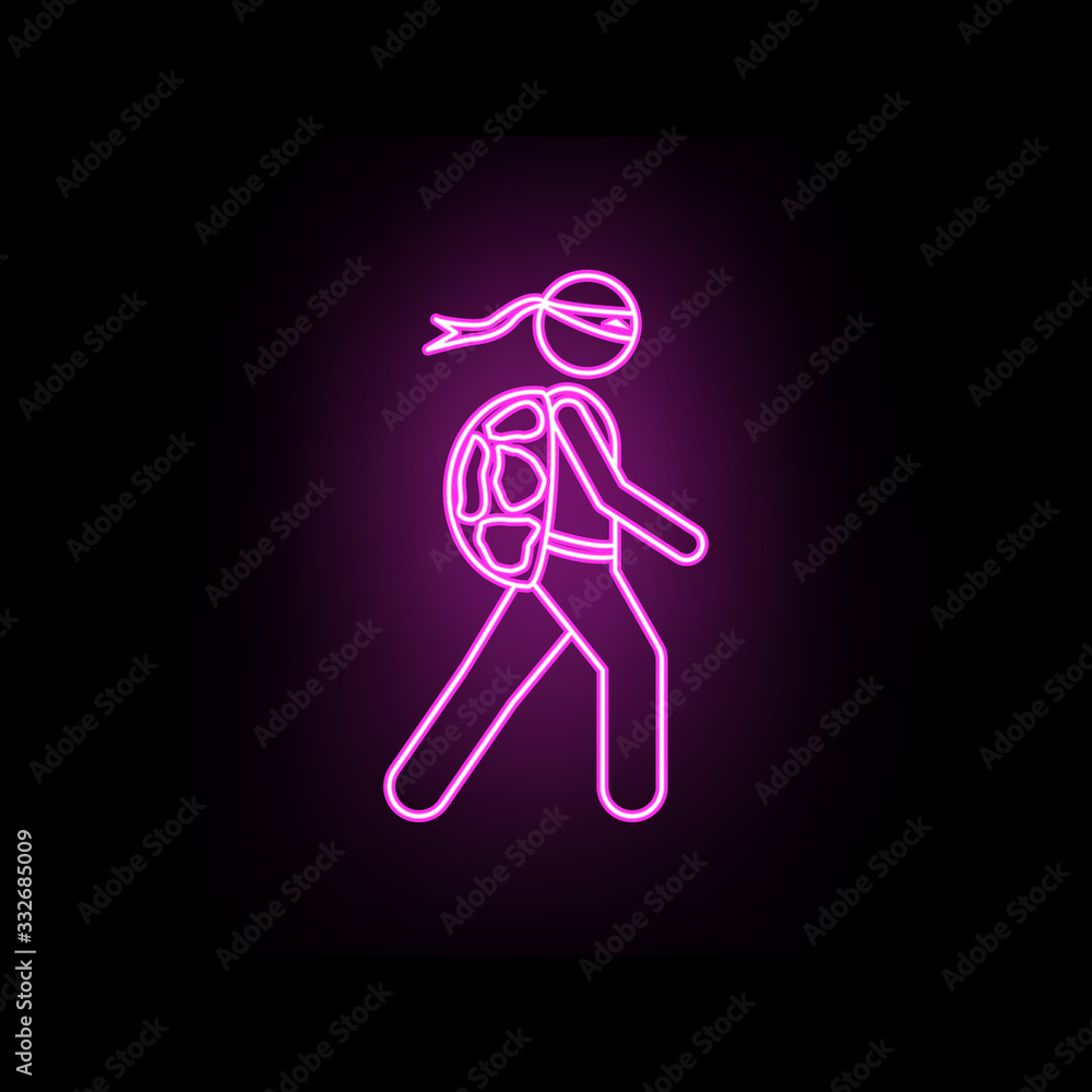 Man with turtle shell neon icon. Simple thin line, outline vector of male bag and luggage icons for ui and ux, website or mobile application Man with turtle shell neon icon. Simple thin line, outline vector of male bag and luggage icons for ui and ux, website or mobile application