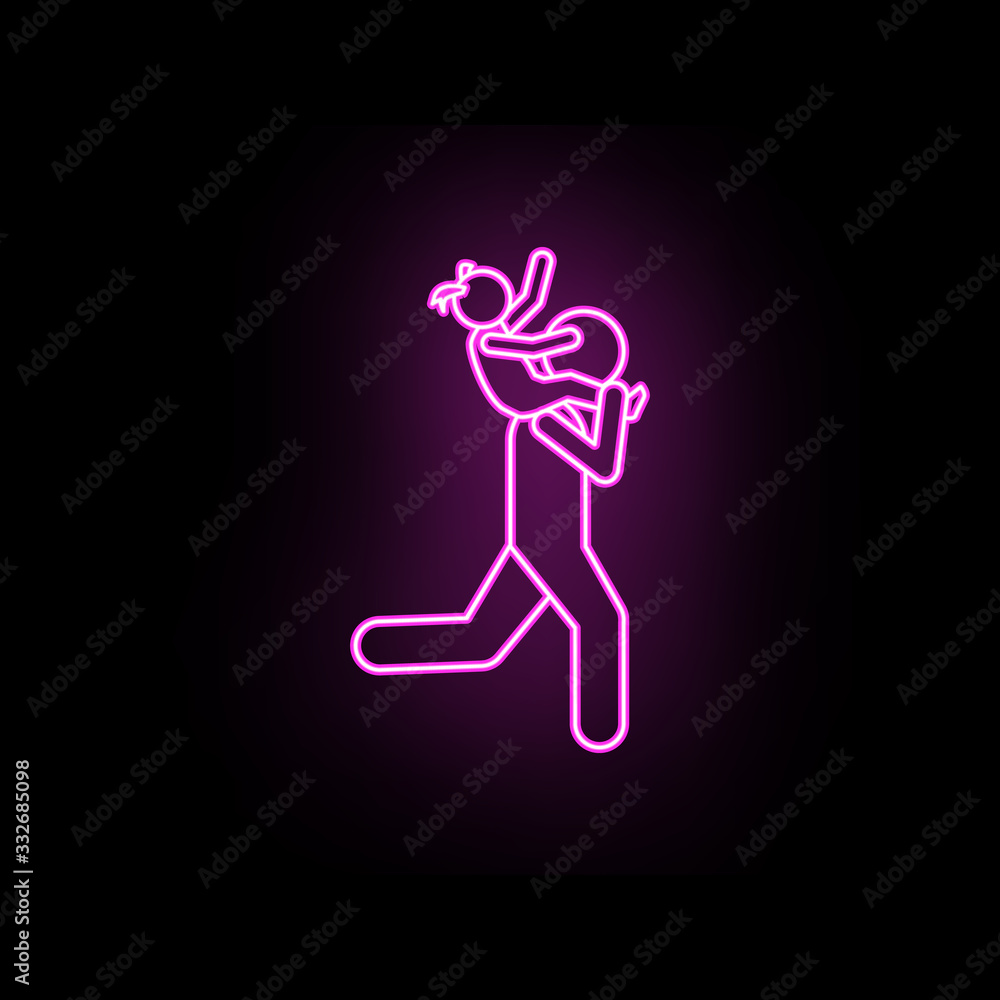 Man hold child neon icon. Simple thin line, outline vector of male bag and luggage icons for ui and ux, website or mobile application