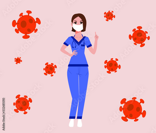 Coronavirus in China. Girl in medical white face mask. The new coronavirus 2020. Concept of coronavirus quarantine vector illustration.
