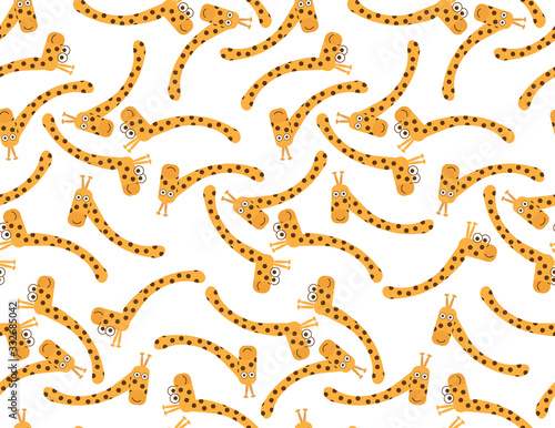 Cartoon Giraffe Head and Neck Seamless Pattern on White Background