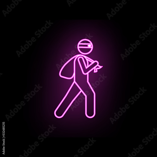 Cool thief neon icon. Simple thin line, outline vector of male bag and luggage icons for ui and ux, website or mobile application
