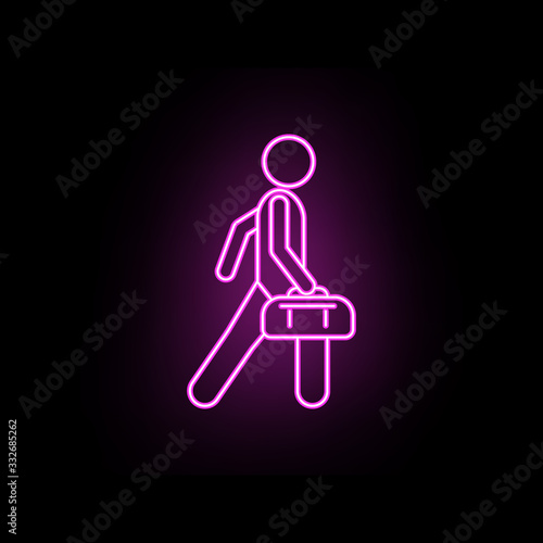 Man with duffle neon icon. Simple thin line, outline vector of male bag and luggage icons for ui and ux, website or mobile application