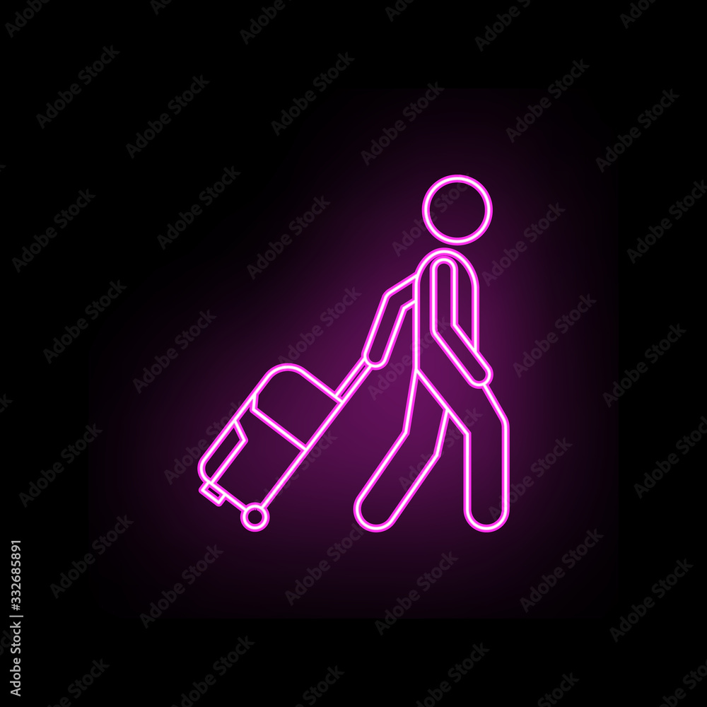 Man with luggage neon icon. Simple thin line, outline vector of male bag and luggage icons for ui and ux, website or mobile application Man with luggage neon icon. Simple thin line, outline vector of male bag and luggage icons for ui and ux, website or mobile application