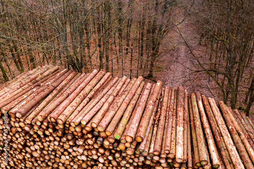 wooden log storage outdoors from above