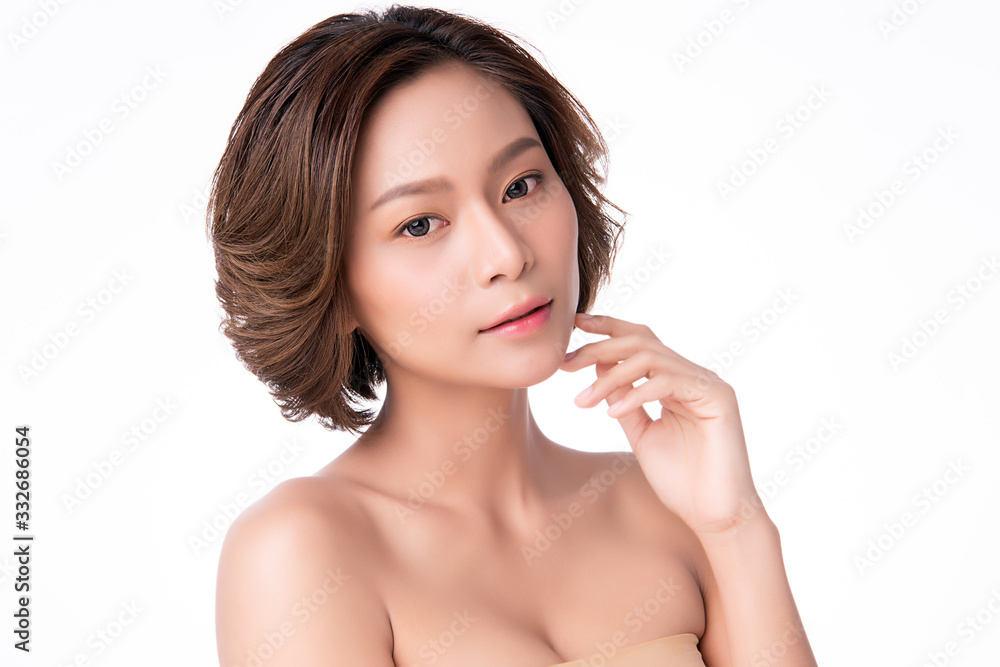 Beautiful Young Asian Woman with Clean Fresh Skin. Face care, Facial treatment, Cosmetology, beauty and healthy skin and cosmetic concept, woman beauty skin isolated on white background Beautiful Young Asian Woman with Clean Fresh Skin. Face care, Facial treatment, Cosmetology, beauty and healthy skin and cosmetic concept, woman beauty skin isolated on white background