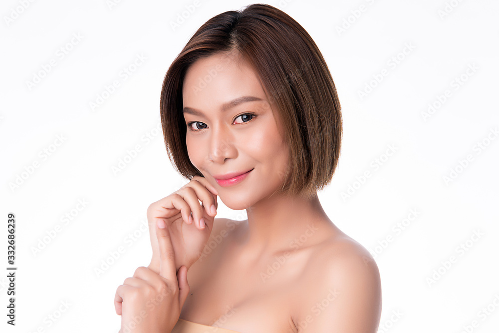 Beautiful Young Asian Woman with Clean Fresh Skin. Face care, Facial treatment, Cosmetology, beauty and healthy skin and cosmetic concept, woman beauty skin isolated on white background Beautiful Young Asian Woman with Clean Fresh Skin. Face care, Facial treatment, Cosmetology, beauty and healthy skin and cosmetic concept, woman beauty skin isolated on white background