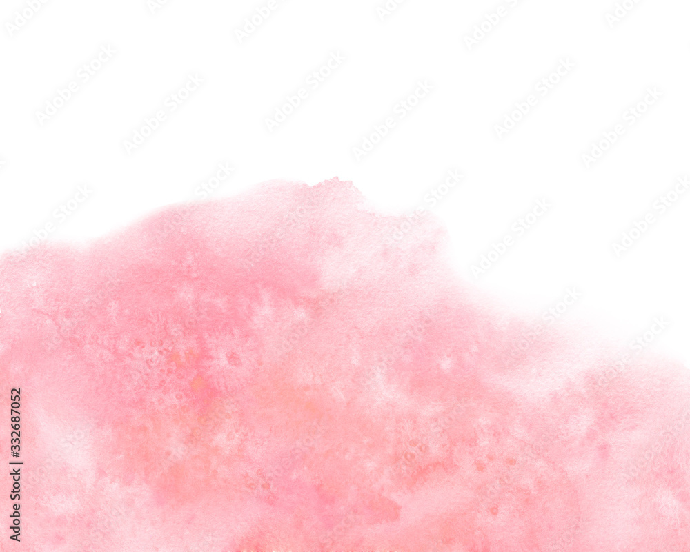 Watercolor abstract pink brush stroke with stains and paper texture