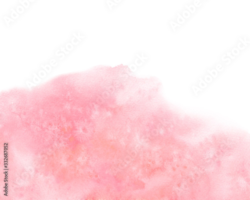 Watercolor abstract pink brush stroke with stains and paper texture