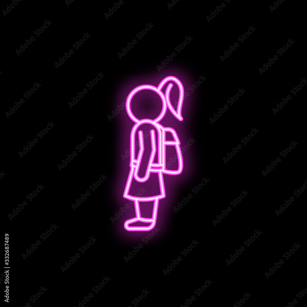 Schoolgirl neon icon. Simple thin line, outline vector of school icons for ui and ux, website or mobile application Schoolgirl neon icon. Simple thin line, outline vector of school icons for ui and ux, website or mobile application