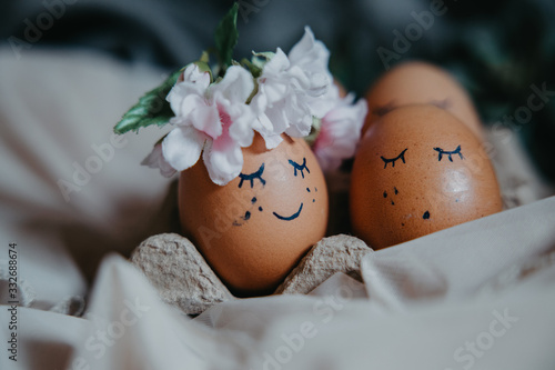 funny Easter bunny egg. Easter holiday concept with cute handmade eggs photo