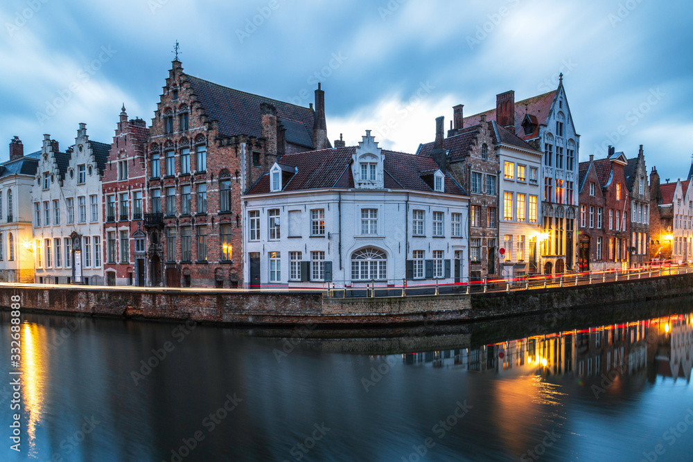 Bruges canal at night, Belgium Bruges canal at night, Belgium