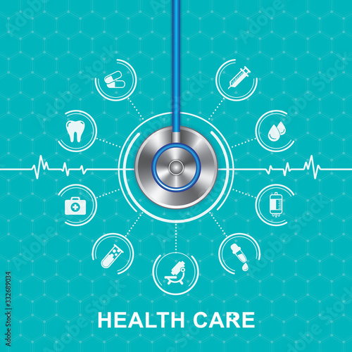 stethoscope and heartbeat flat icons in medicine, medical, health, cross, healthcare for background concepts vector illustration