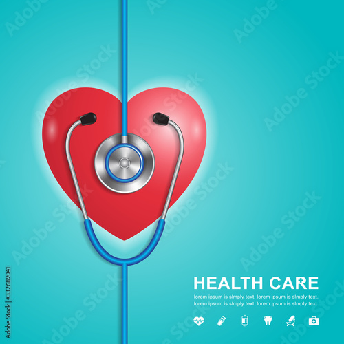 stethoscope, heart and flat icons in medicine, medical, cross and healthcare vector illustration