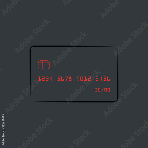 Bank card neumorphic design elements dark theme, minimal trendy mockup