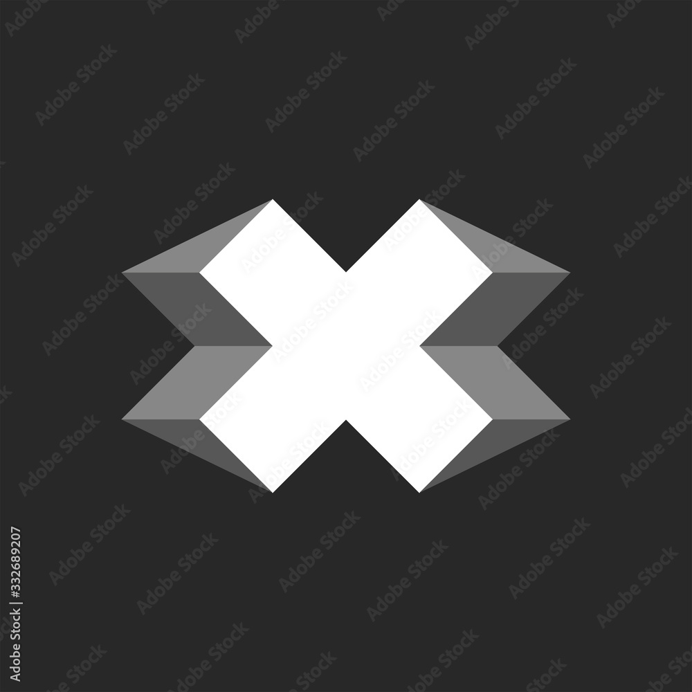 Obraz premium Letter X or plus symbol logo creative isometric cross 3d shape black and white geometric, modern minimalist style