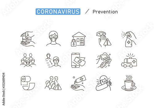 Set of Coronavirus Protection. Prevention of New epidemic 2019-nCoV icon set for infographic or website. Safety, health, remedies and prevention of viral diseases. Isolation. Vector