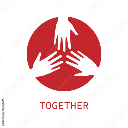 Three hands together icon logo vector graphic design.