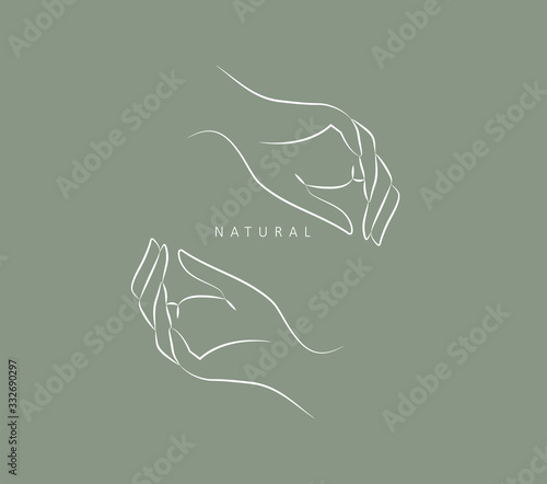 Logo design template in trendy linear minimal style. Vector abstract hands. Abstract symbol for organic products, beauty cosmetics, jewellery