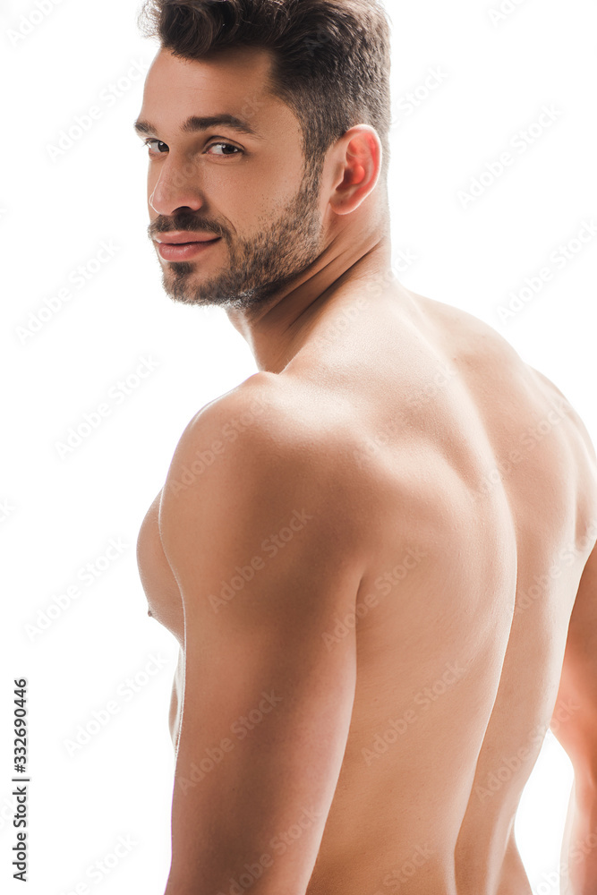 Fototapeta premium smiling sexy naked man isolated on white