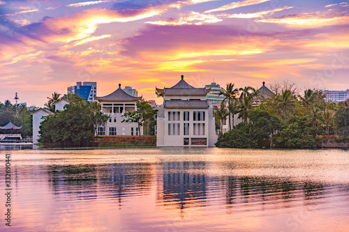 Beautiful Scenery of The People's Public Park at Summer Time, Downtown Haikou City, Hainan Province, China.