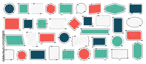 Quote box frame, big set. Texting quote boxes. Blank template quote text info design boxes quotation bubble blog quotes symbols. Creative vector banner illustration.