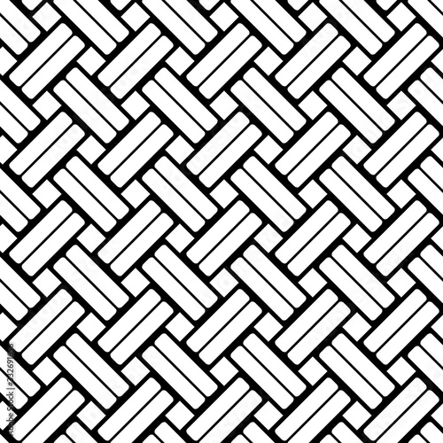 Weave seamless pattern. Woven stripes lattice. Simple diagonal wicker background. Basket background. Weaving texture. Interlacing lines for design prints. Black and white interlace fiber. Vector  photo