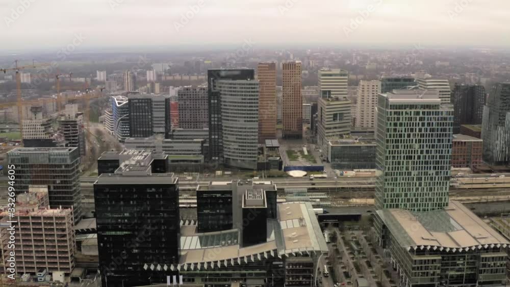 Aerial view of new business area with modern buildings in Amsterdam, Netherlands Aerial view of new business area with modern buildings in Amsterdam, Netherlands