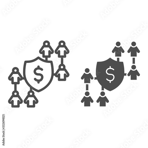 Employee and wages line and solid icon. Earnings guarantee, expenses or team salary symbol, outline style pictogram on white background. Teamwork sign for mobile concept, web design. Vector graphics.