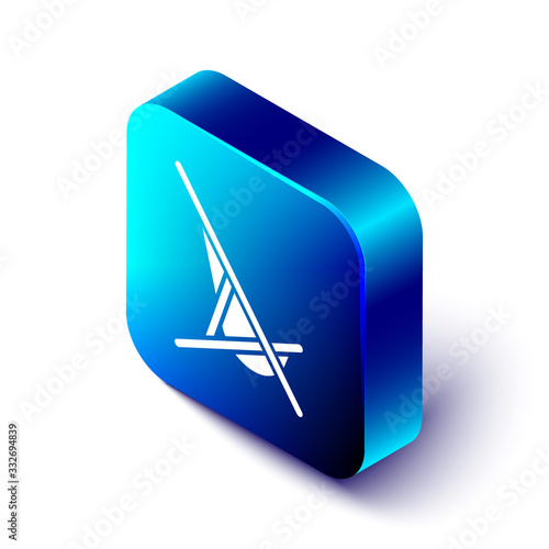 Isometric Sunbed icon isolated on white background. Blue square button. Vector Illustration