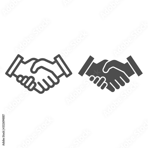 Mans handshake line and solid icon. Business shake, deal agreement symbol, outline style pictogram on white background. Teamwork or teambuilding sign for mobile concept or web design. Vector graphics.