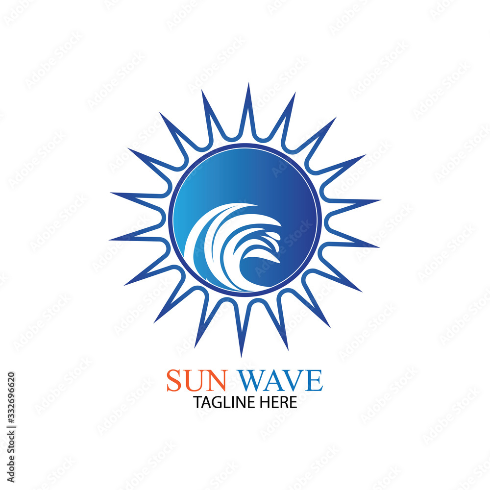 Fototapeta premium Water wave and sun icon vector illustration design logo