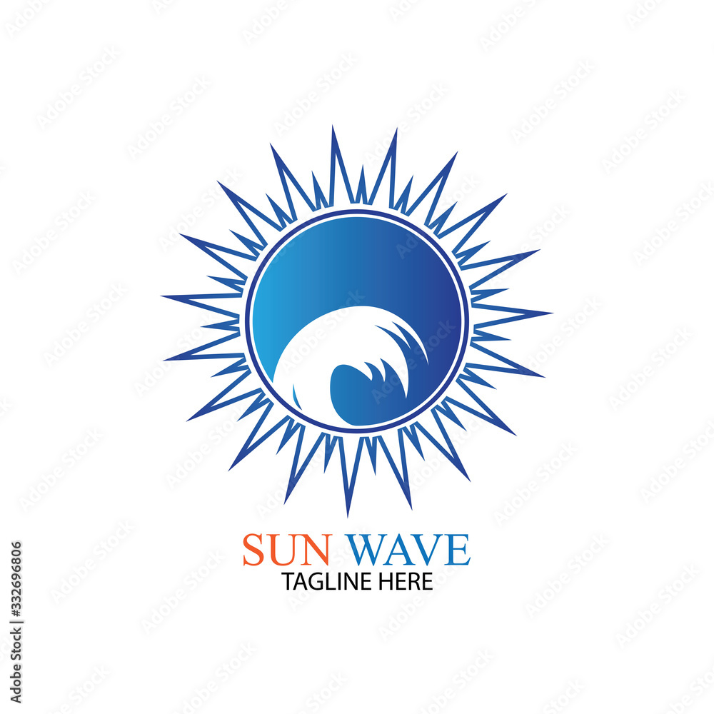 Fototapeta premium Water wave and sun icon vector illustration design logo